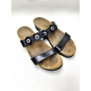 Naot Marissa Wedge Comfort Sandals Black Leather Rhinestones Women’s Size 39/8